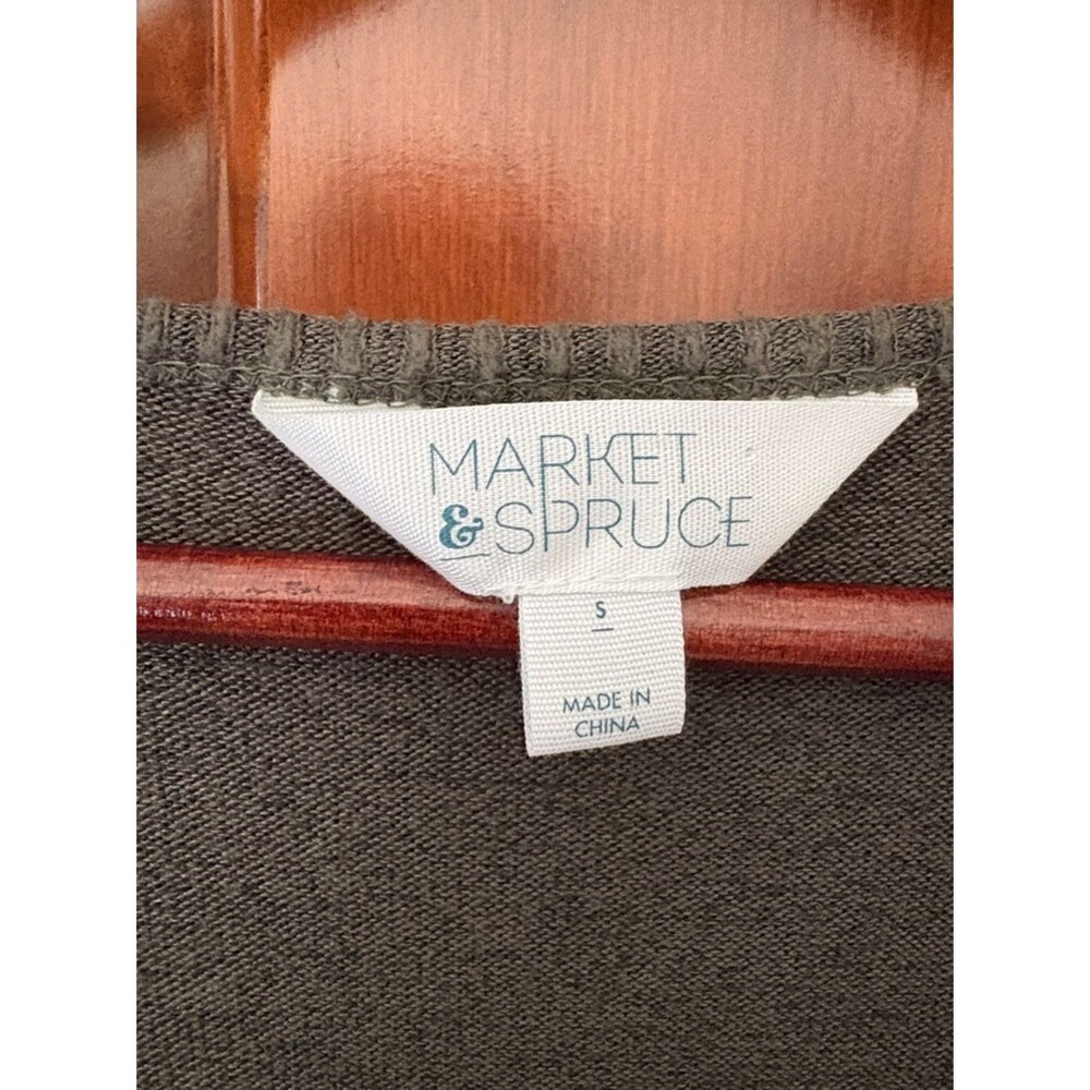 Market & Spruce Forest Green V-Neck Long Sleeve Top- Womens Small - Picture 2 of 3